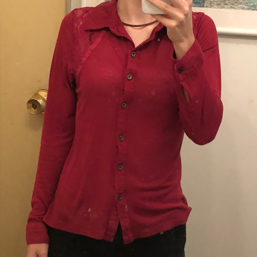 Red lace blouse